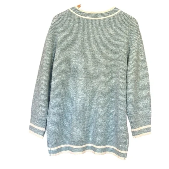 A New Day Light Blue Button-Up V Neck Cardigan Sweater Varsity Oversized Small - Picture 4 of 10